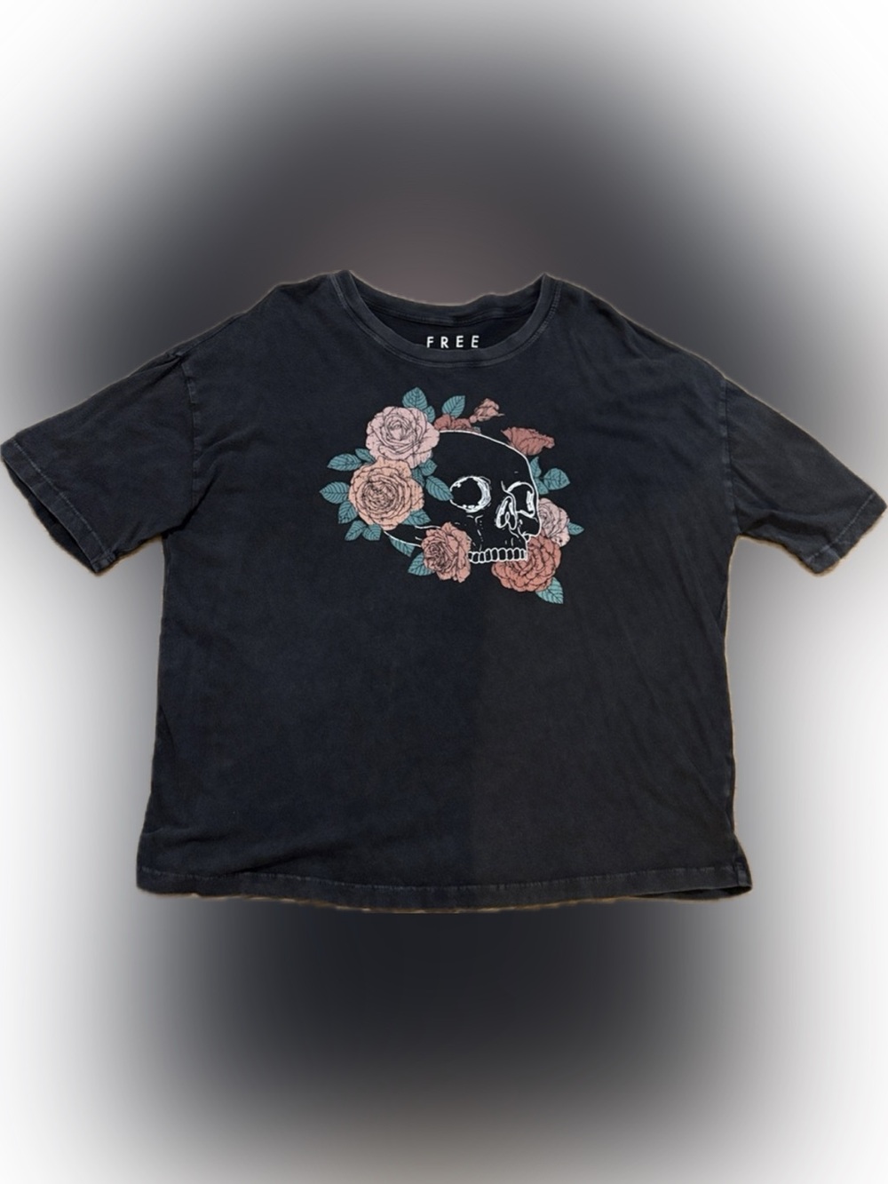 Black Floral Skull Graphic Tee